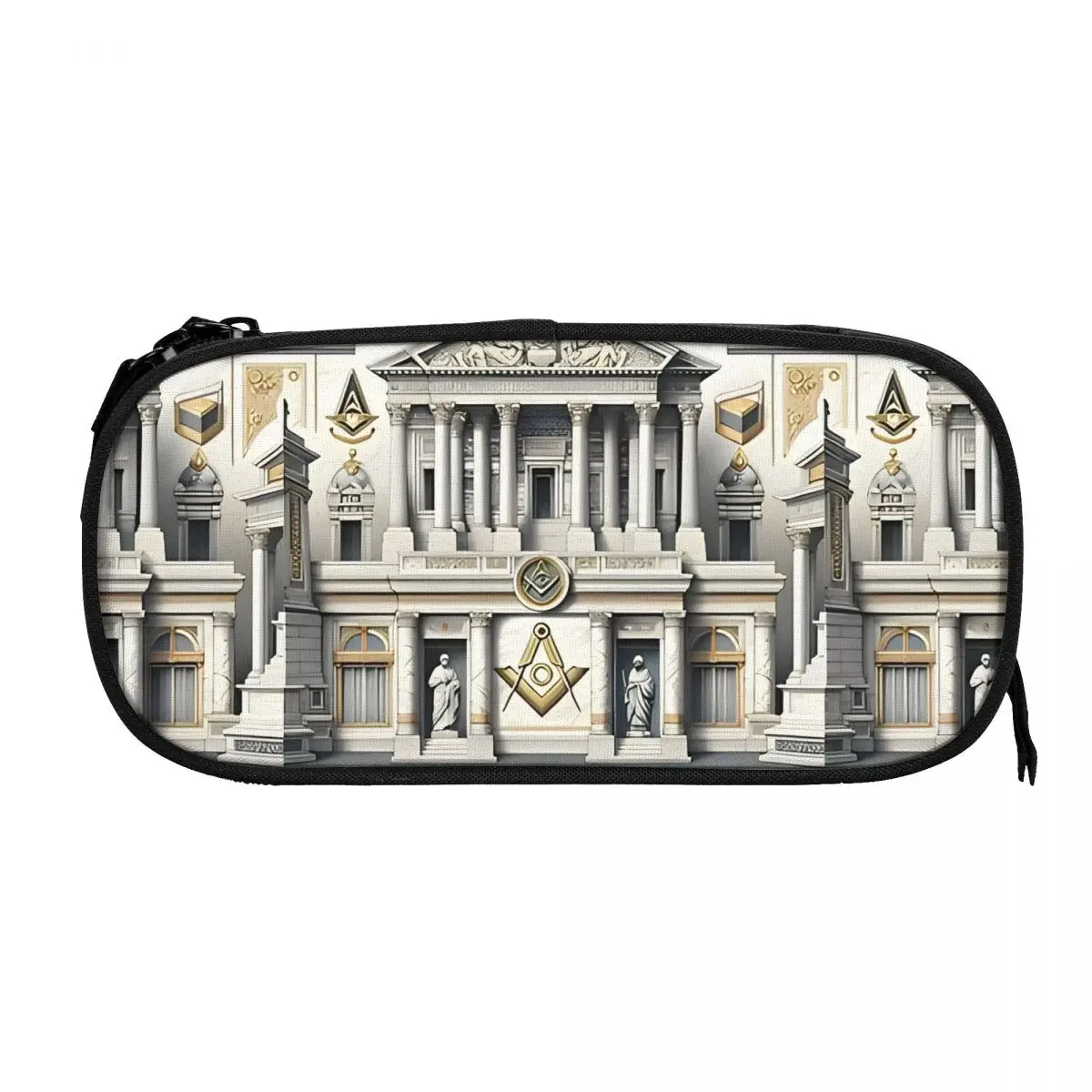 Architectural Elegance Masonic History Pencil Case Freemason Pen Holder Bag Girls Boys Big School Supplies Cosmetic Pencilcases