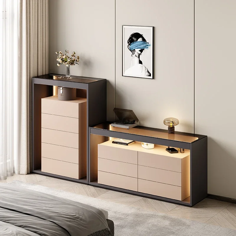 Dressing Table Storage Locker Living Room Cabinets Modern Nordic Minimalist Solid Drawer Storage Cabinet With LED Light Vanity