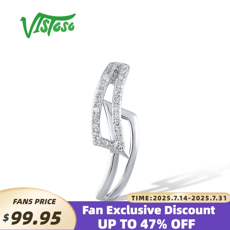 

VISTOSO Authentic 14K 585 White Gold Pendants For Women Sparkling Diamond Curved Dainty Wedding Anniversary Fine Jewelry