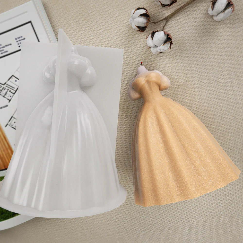 3D Princess Dress Candle Mold Plaster Resin Drip Glue Mold Easy Release Wedding Bride Dress Silicone Candle Home Crafting