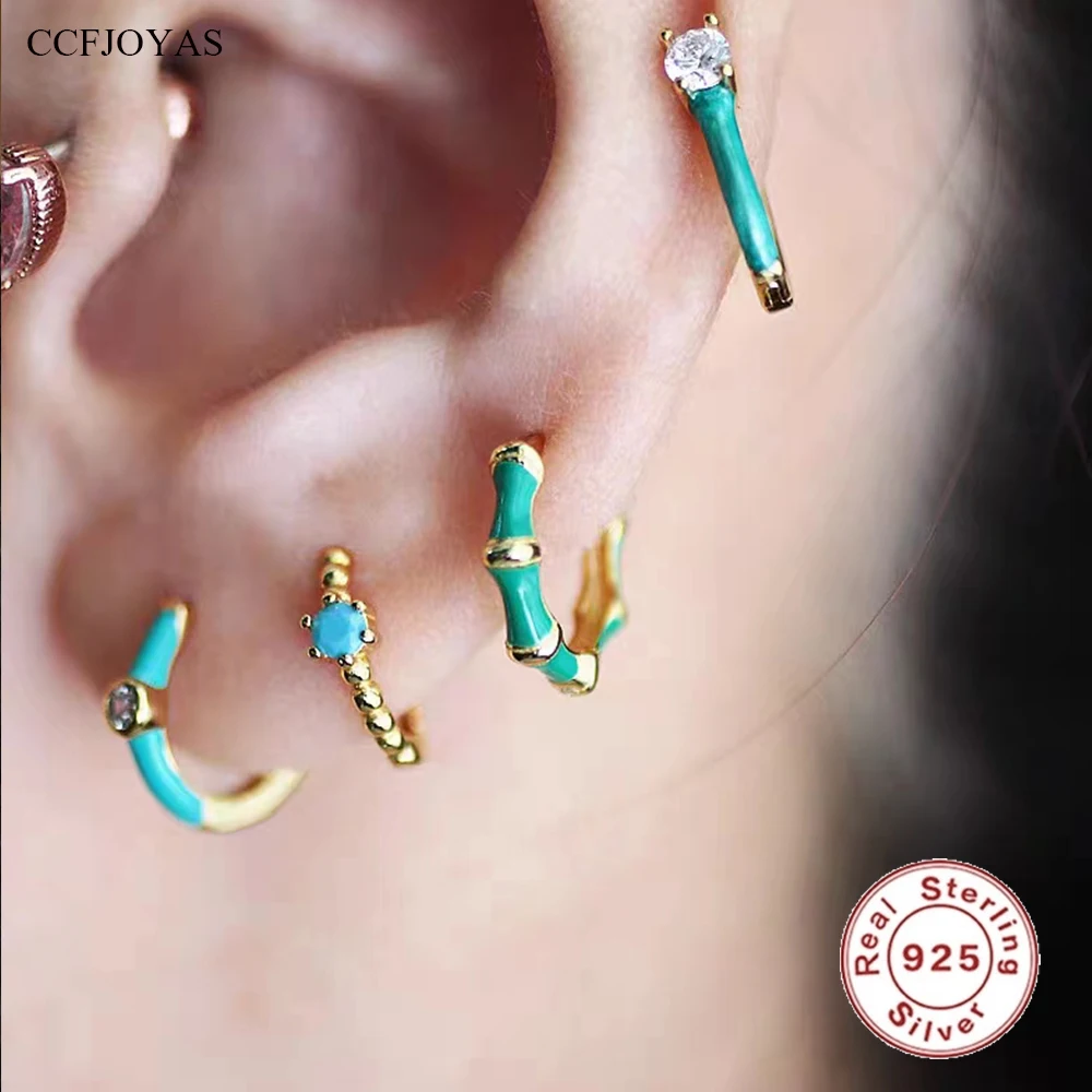 

CCFJOYAS 100% 925 Sterling Silver Blue Enamel Hoop Earrings for Women European and American Fashion Earrings Set Fine Jewelry