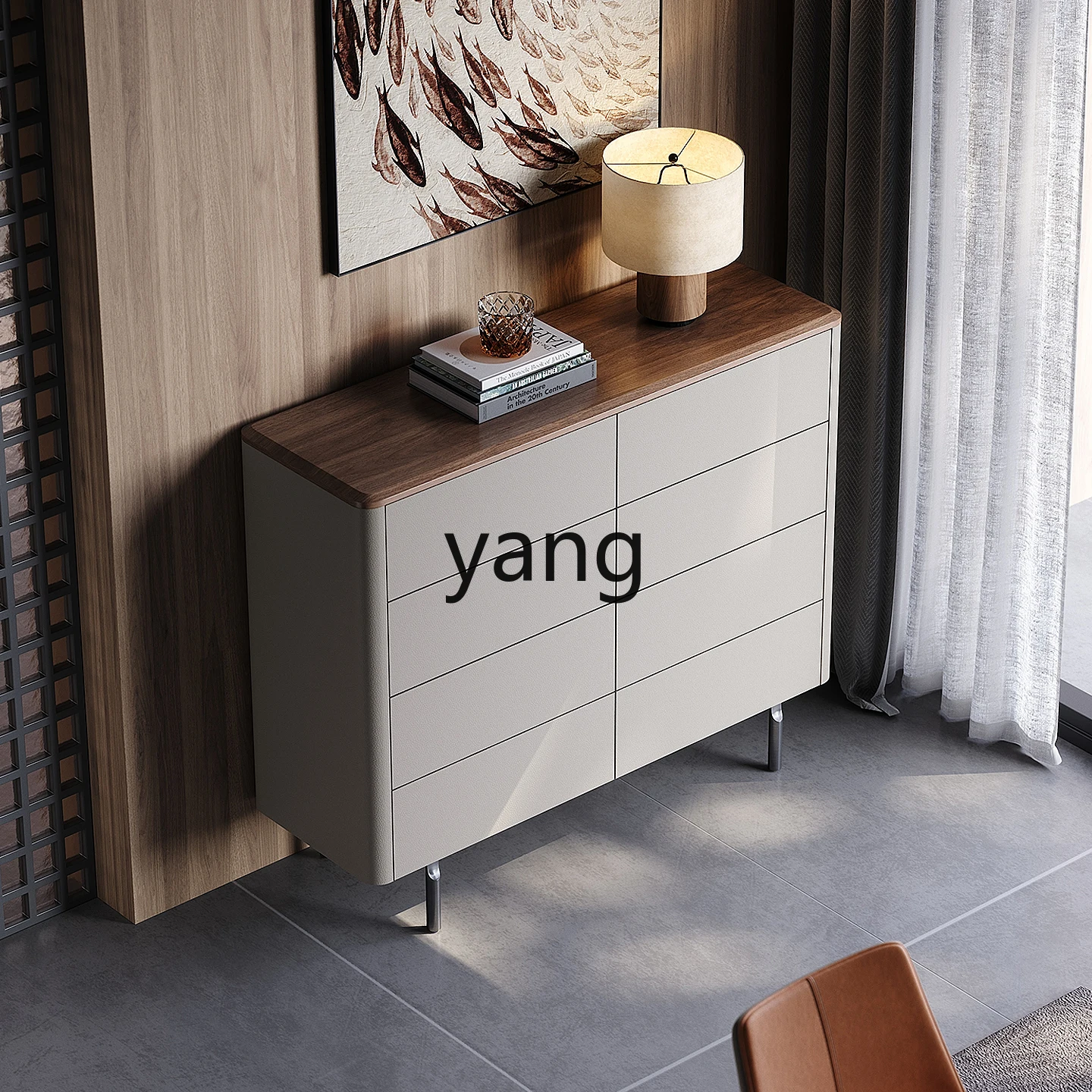 LMM light luxury solid wood chest villa living room Italian wall eight bucket cabinet