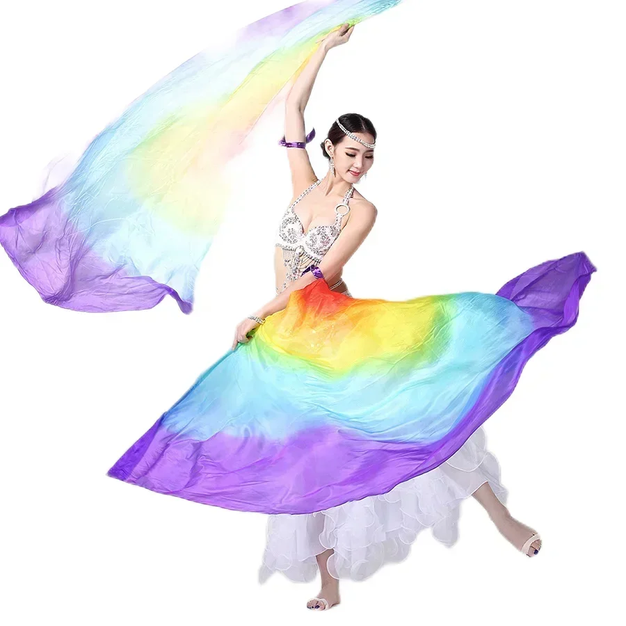 

Real Silk Half Circle Belly Dance Silk Veil Isis Wings Stage Performance Props Egyptian Wing With/Without Sticks