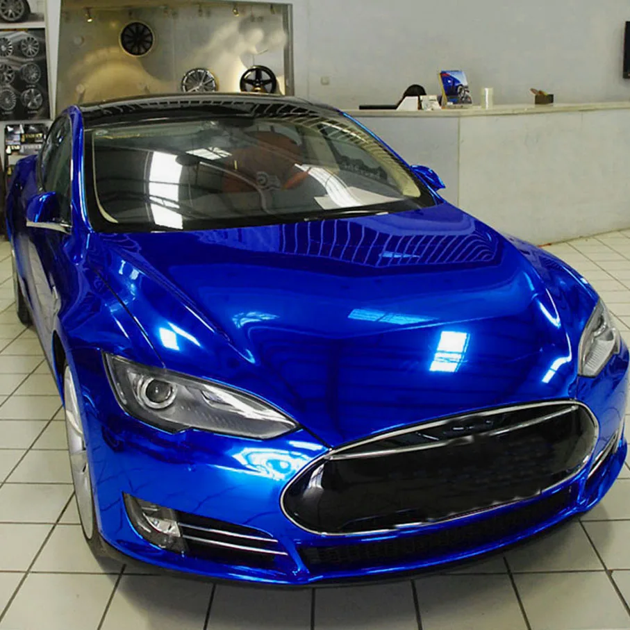 

Premium Mirror Chrome Blue Stretchable Flexible Vinyl Wrap Film With Air Release Self Adhesive DIY Car Motorcycle Sticker
