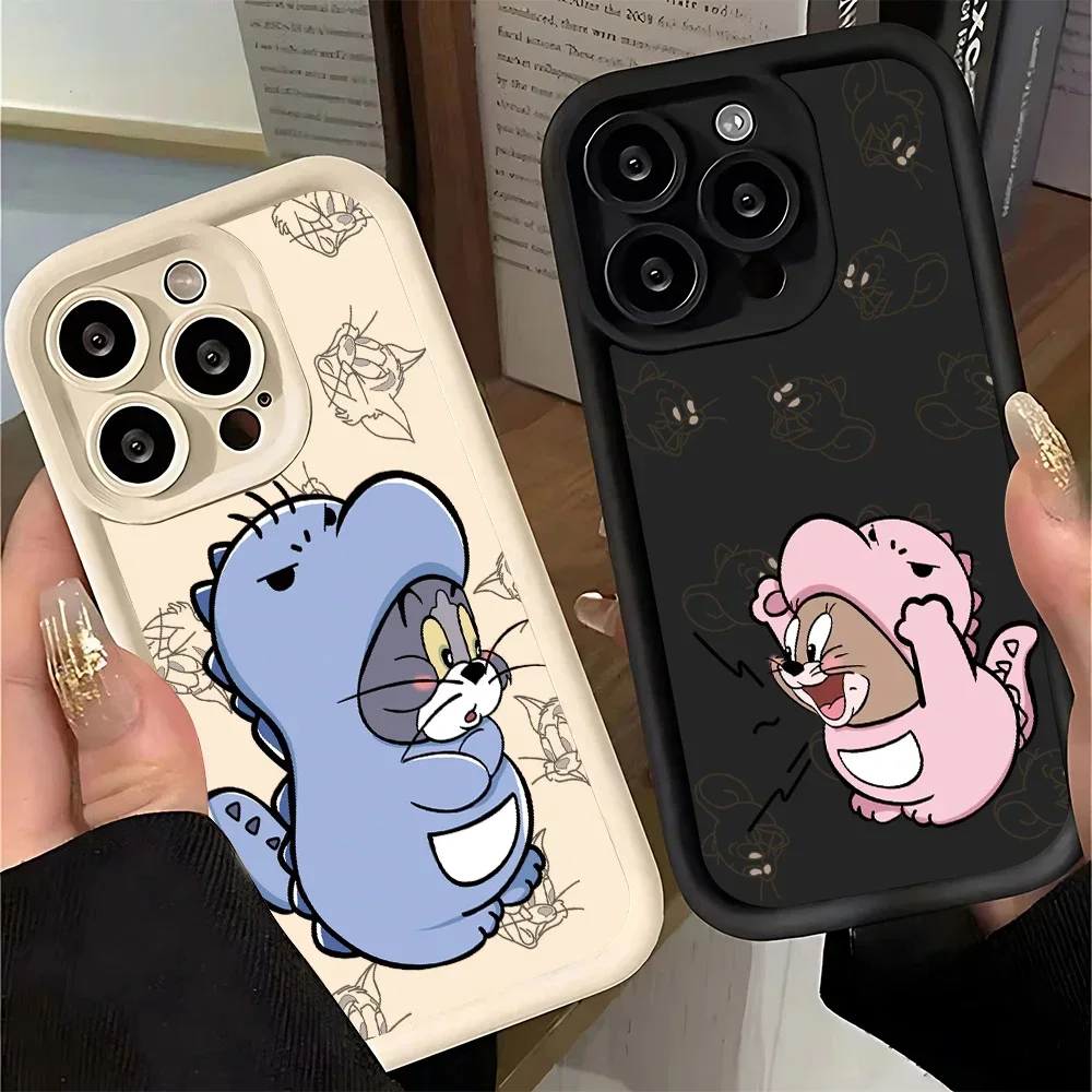 Dinosaur Tom And Jerry KAWAII Phone Case For iPhone 16 15 14 Pro Max 13 12 11 XS Max XR 7 8 Plus Cute Happy Silicone Back Cover