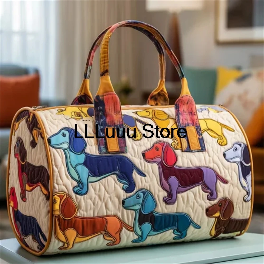 3D Print Dachshund Dogs Animal Quilted Duffle Bag Personalized Custom Travel Tote Women Men Weekender Bag