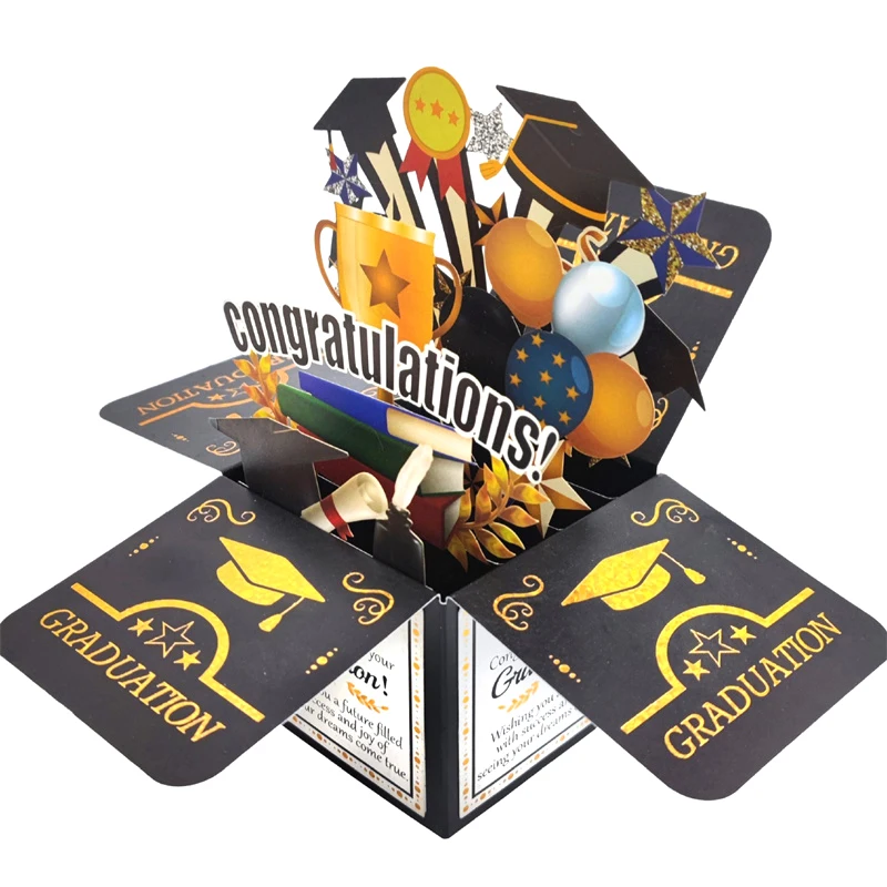 Papel 3d pop up cartão de formatura feito à mão desejando parabéns cartão de formatura único engraçado cartão de presente de formatura decoração de festa