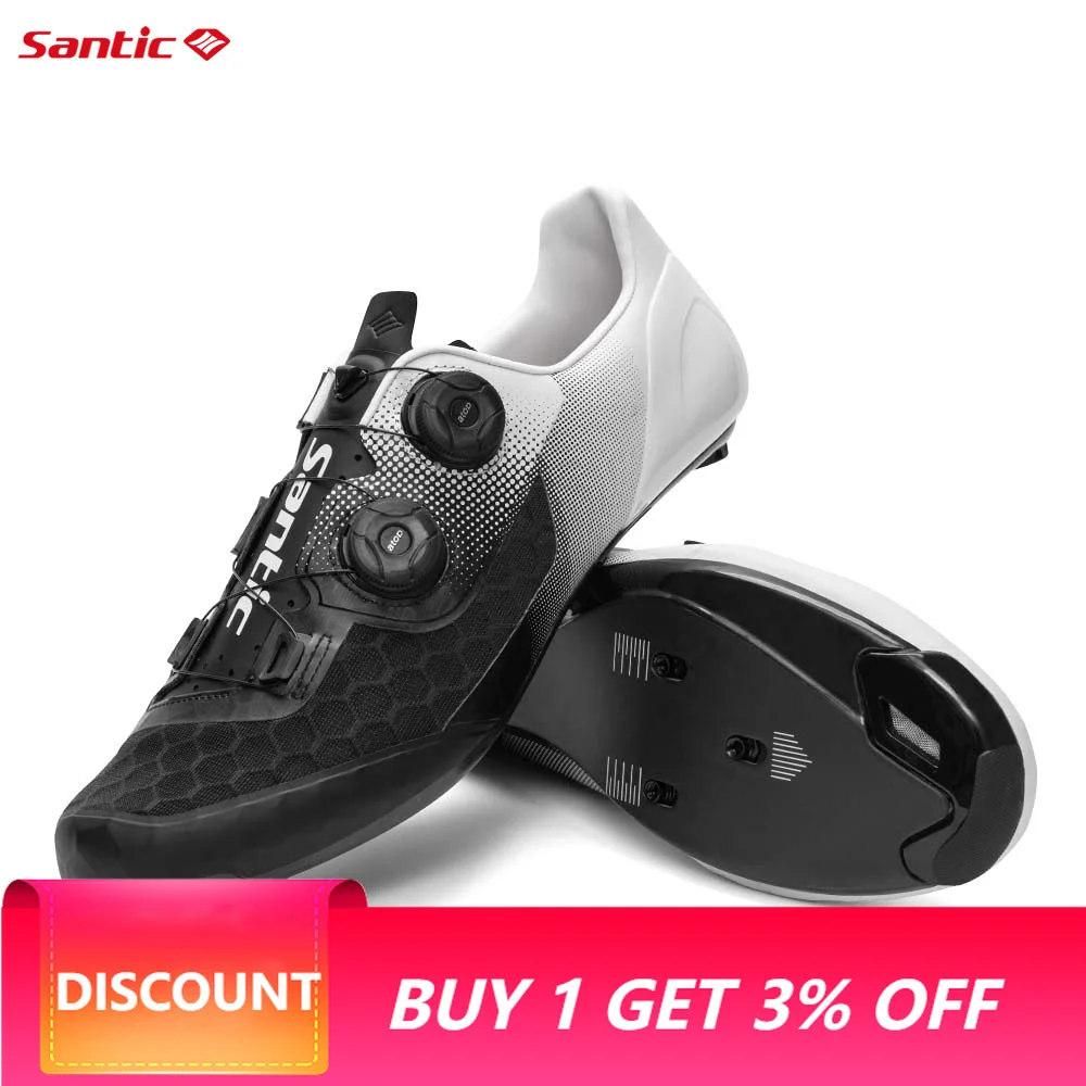 Santic Cycling Shoes Road Bike Cycling Lock Shoes Riding Equipment Grade 14 Carbon Fiber Sole Breathable Lightweight TMS24052H