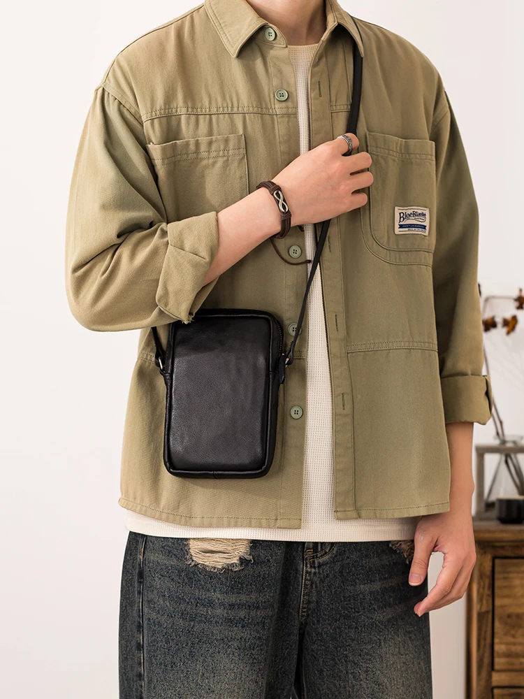 

casual daily light first layer cowhide men's mobile phone shoulder bag weekend party luxury genuine leather small crossbody bag