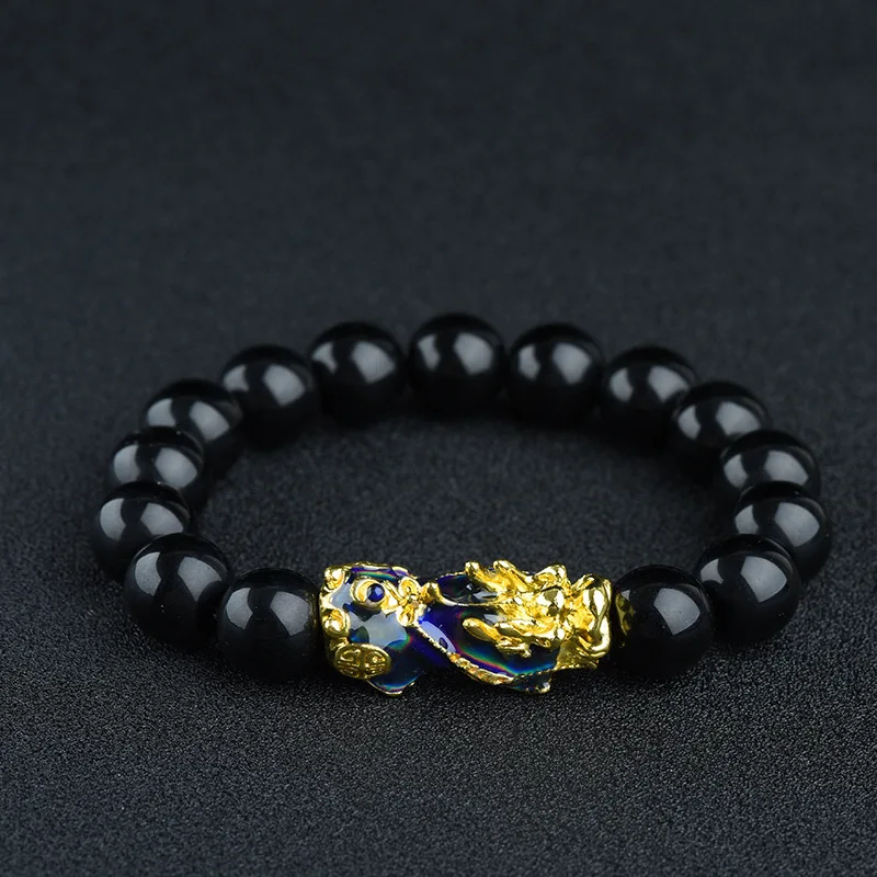 Chinese Ethnic Style Couple Bracelet Domineering Gold Color Pixiu Bracelet Changing Color Body Temperature Bead String Bracelet