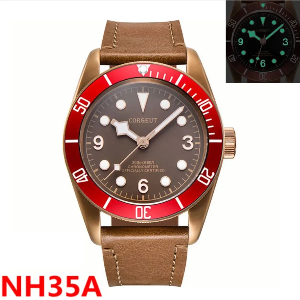 Corgeut NH35A Automatic Watch For Men PVD Coffee Bronze Case 10Bars waterproof Sapphire Glass reloj Luminous Mens Wrist Watch