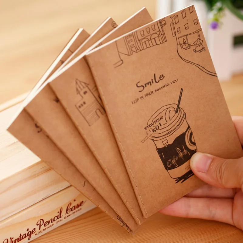 4/8pcs Random Retro Kraft Paper Notebooks, Mini Memo Pocket Pads, Portable Office Small Notepads, Student Softcover Diaries