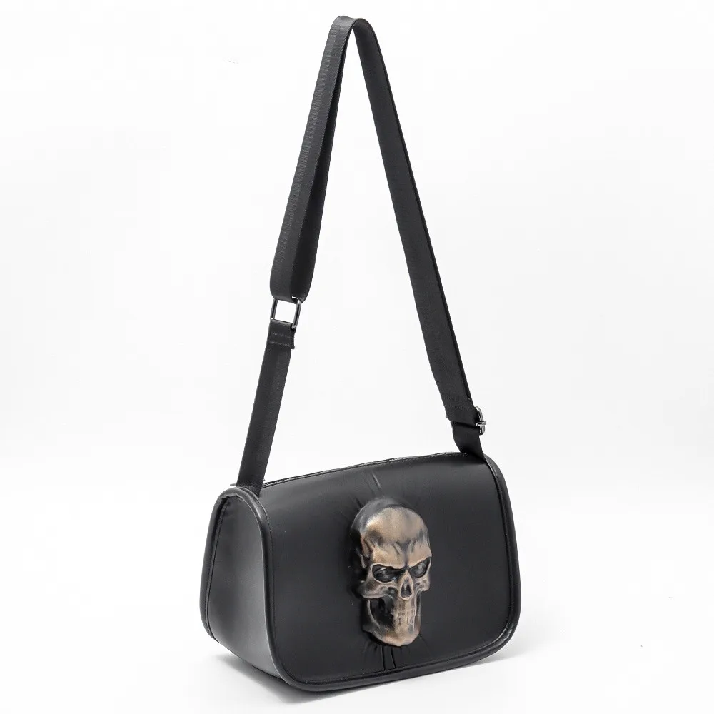 Black Casual PU Skull Shoulder Bag Waterproof Crossbody Bag For Motorcycle