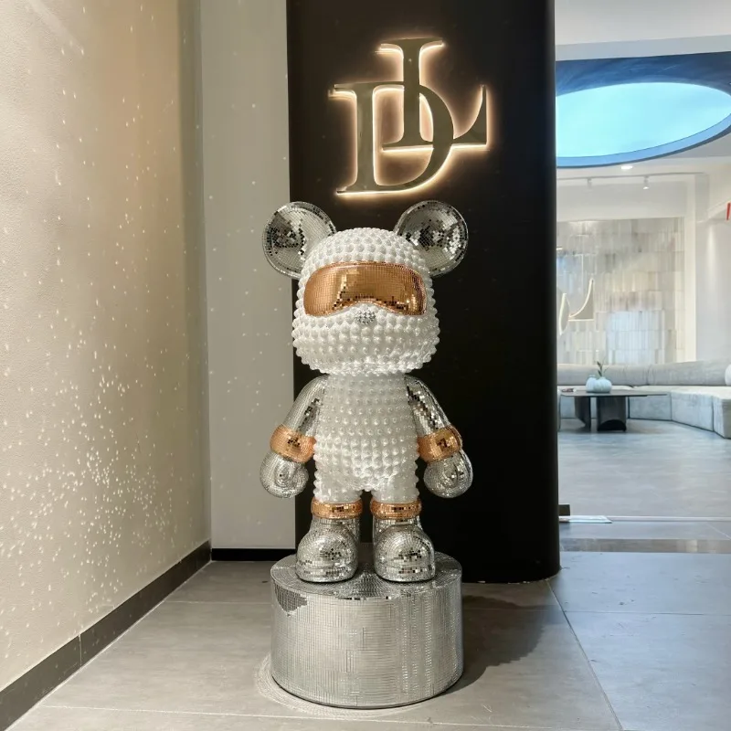 Home Decor 80cm Sculpture Cartoon Glass Pearl Bear Decoration,Living Room TV Cabinet,Clothing Store,Floor Decorations Customized