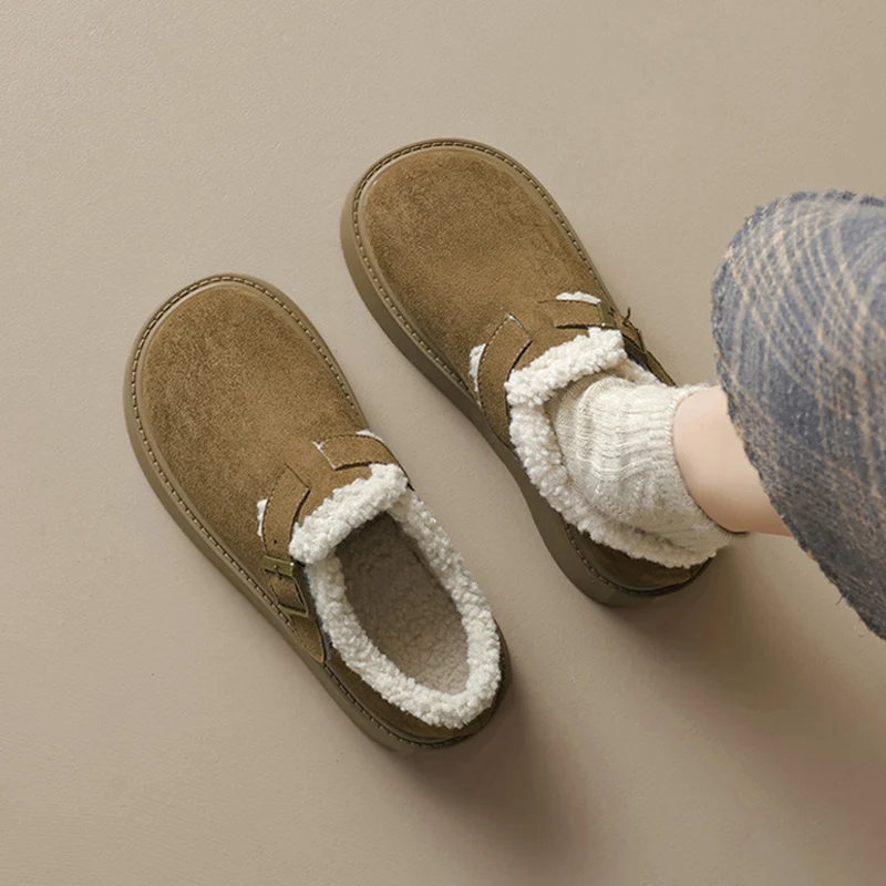 Winter Fur Shoes Women Loafers Warm Cotton Shoes Thick Sole 4.5cm Non-slip Fashion Brand Ladies Shoes Soft Plus Size 42 D770