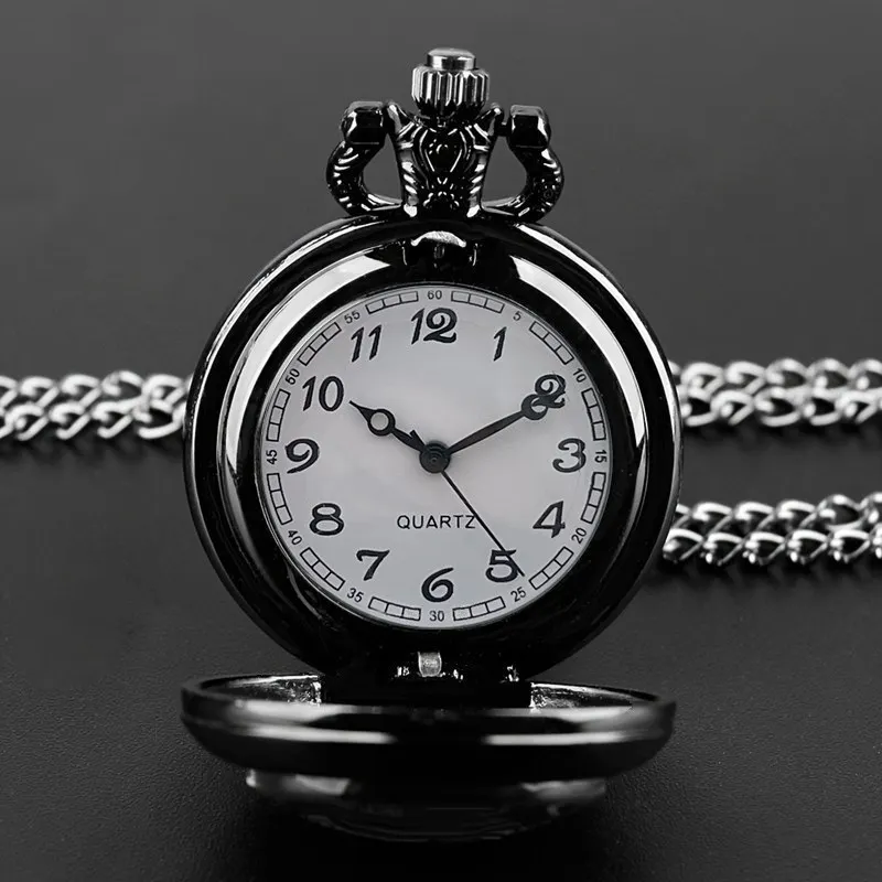 Fashion Christmas Exquisite Pocket Watch - Quartz Movement, Round Dial, Unique Pendant Black Necklace Souvenir Gift For Children