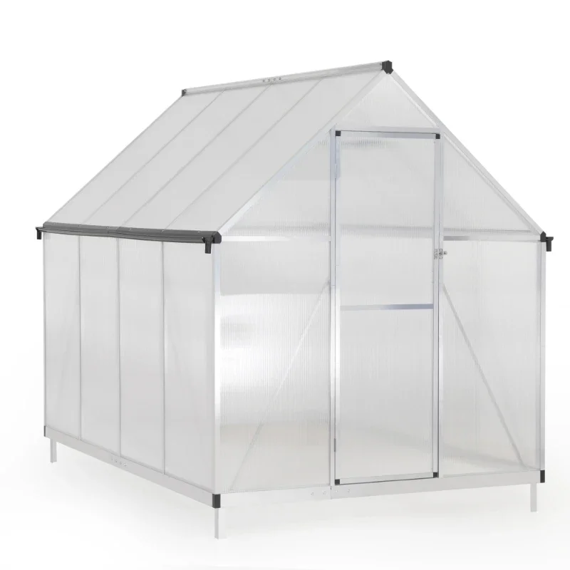 

6x8FT Polycarbonate Greenhouse Outdoor Walk-in Green House With Vent Window Hinged Door Aluminum Hot House For Backyard