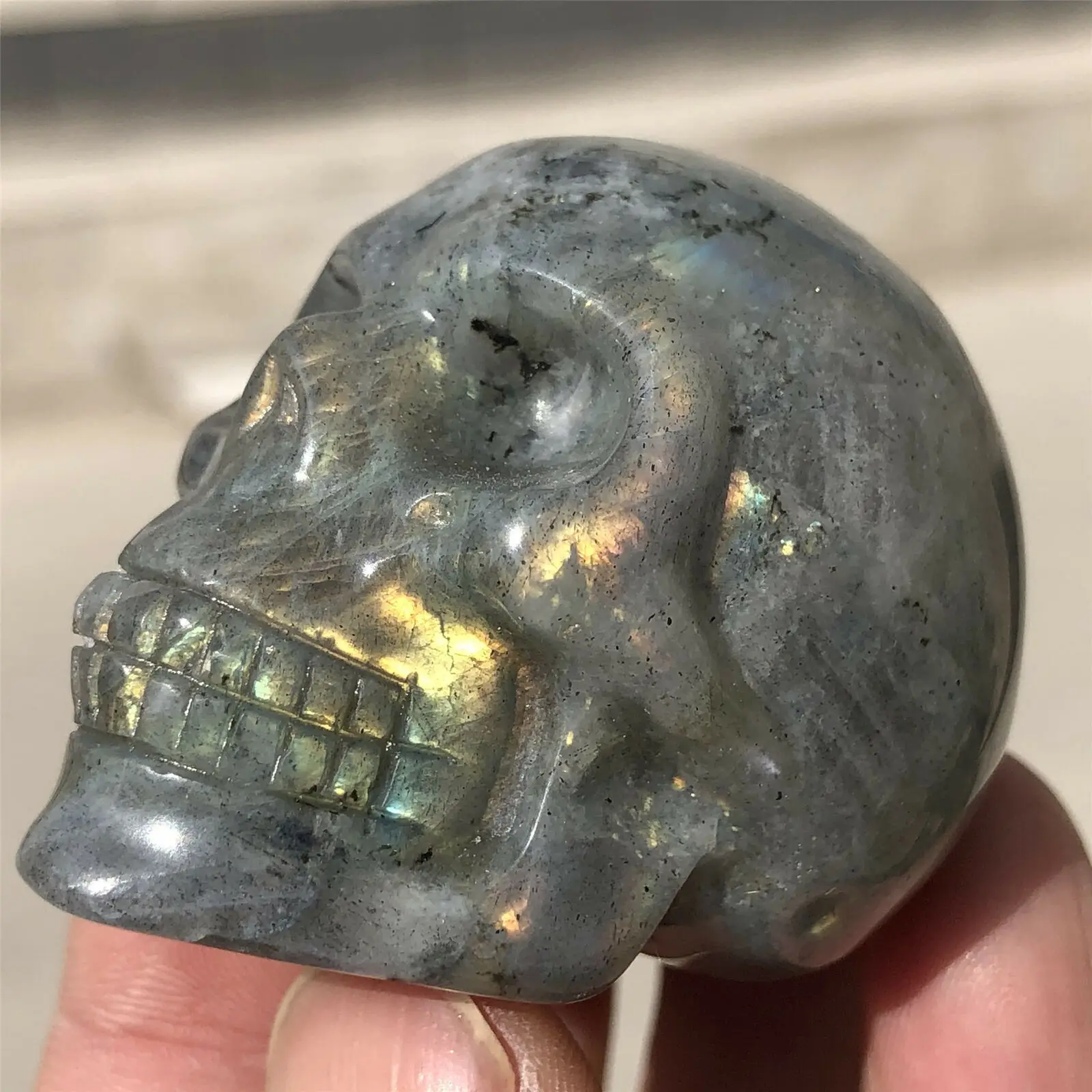 Natural Labradorite Quartz Skull natural stone mineral sculpted realistic heal home Decorative art collection