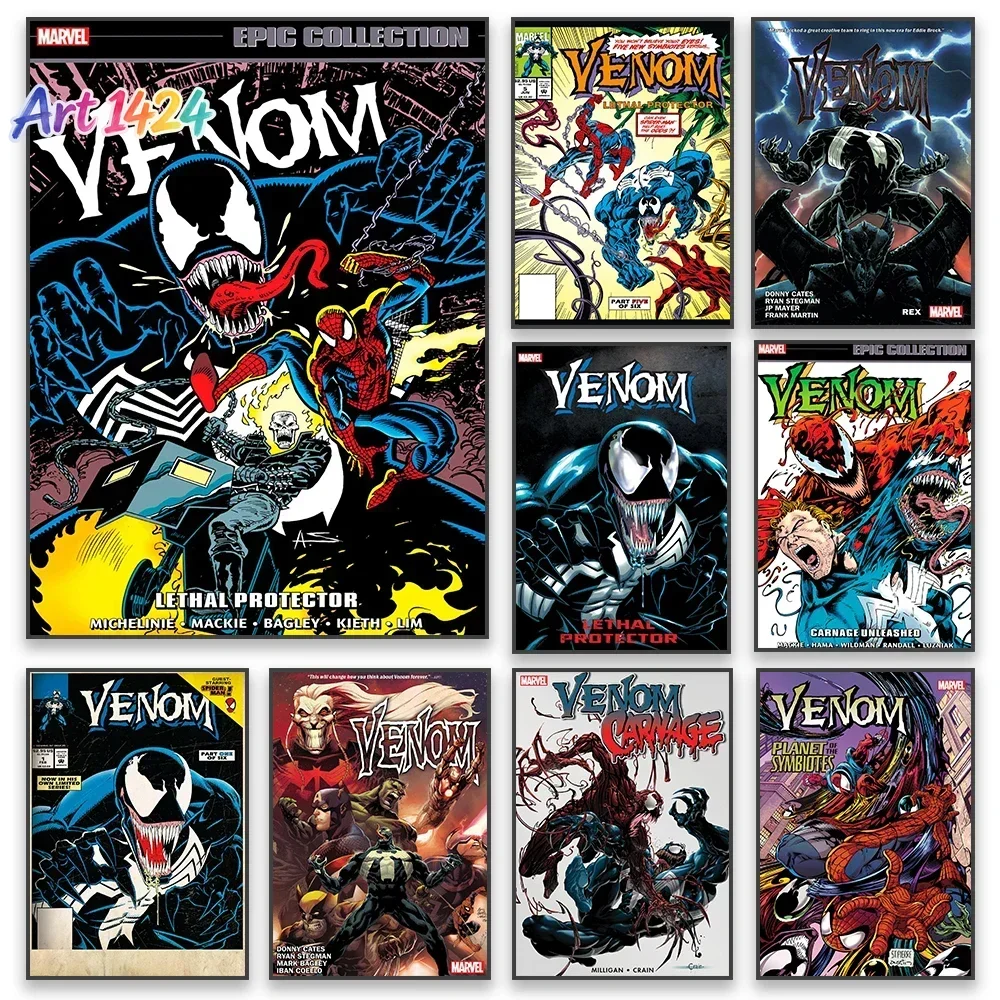 Retro Watercolor Poster Venom Lethal Protector Graffiti Art Prints Spider Man Canvas Painting Wall Art Home Bedroom Decor