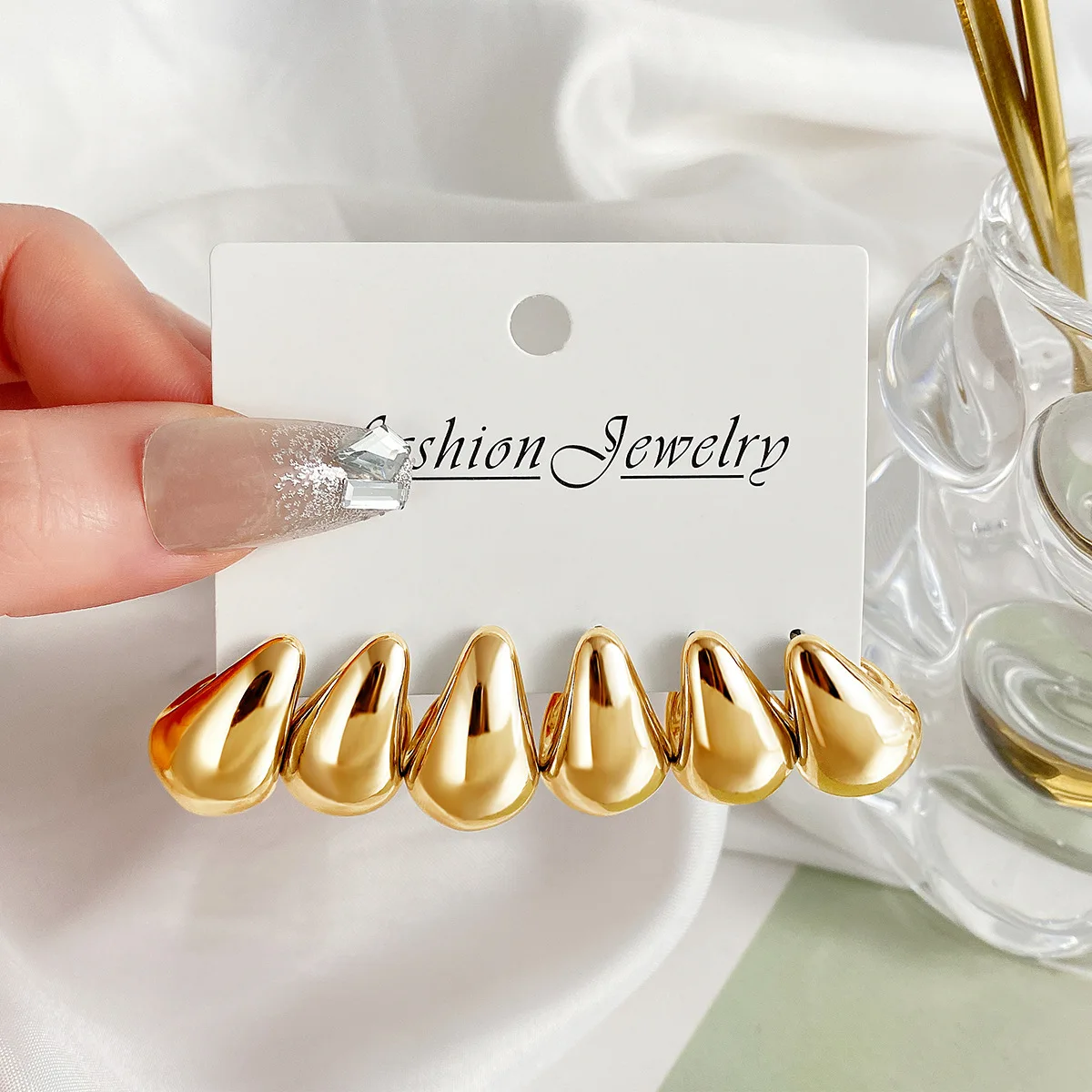 أقراط بوهيمية مكتنزة على شكل قطرة ماء للنساء ، لون معدني سميك ، أقراط ممزقة أكريليك ، مجوهرات حفلات ، 3 ، جديدة #5