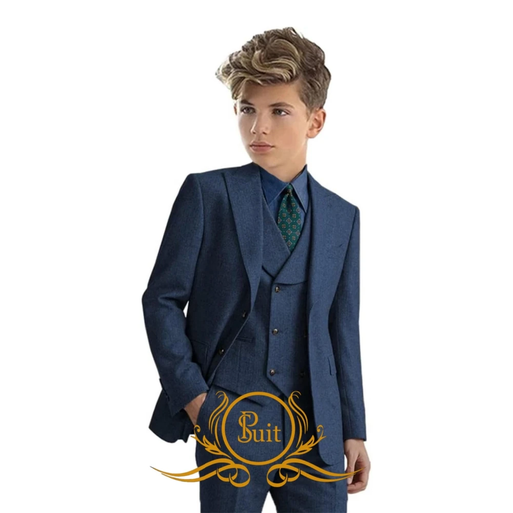 Herringbone Boy Suit Tweed Jacket Vest Pants 3 Pieces Set Wedding Party Formal Dress Clothes Slim Fit Suits for Boy