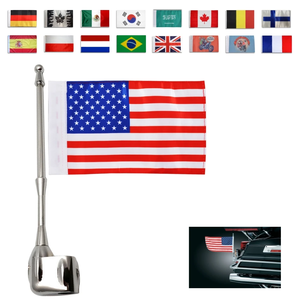 

Motorcycle Luggage Rack Vertical Flag Pole Holder Antenna Mount American Korea Russia Flag For Honda Goldwing GL1800 01-17