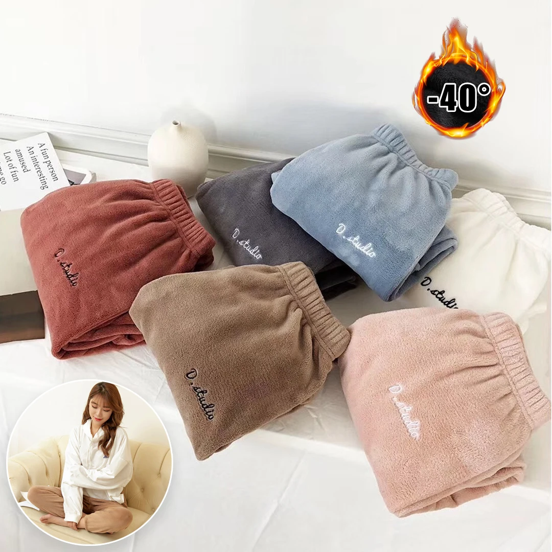 Plush Embrace Core Lounge Pants Women's Thick Coral Fleece Sleepwear Warm Homewear with Fashionable Winter Design