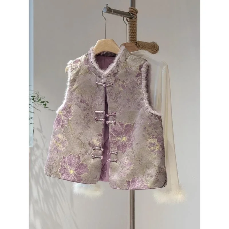 

New Chinese style national style disc buckle cotton padded fashion versatile vest high sense retro women's spring and autumn new