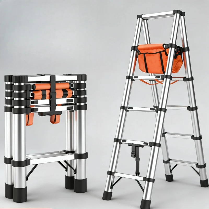 

Stainless Steel Rolling A-Frame Ladder, Heavy Duty Telescopic Folding Step Stool,Multi-Purpose Height Adjustable Climbing Rack
