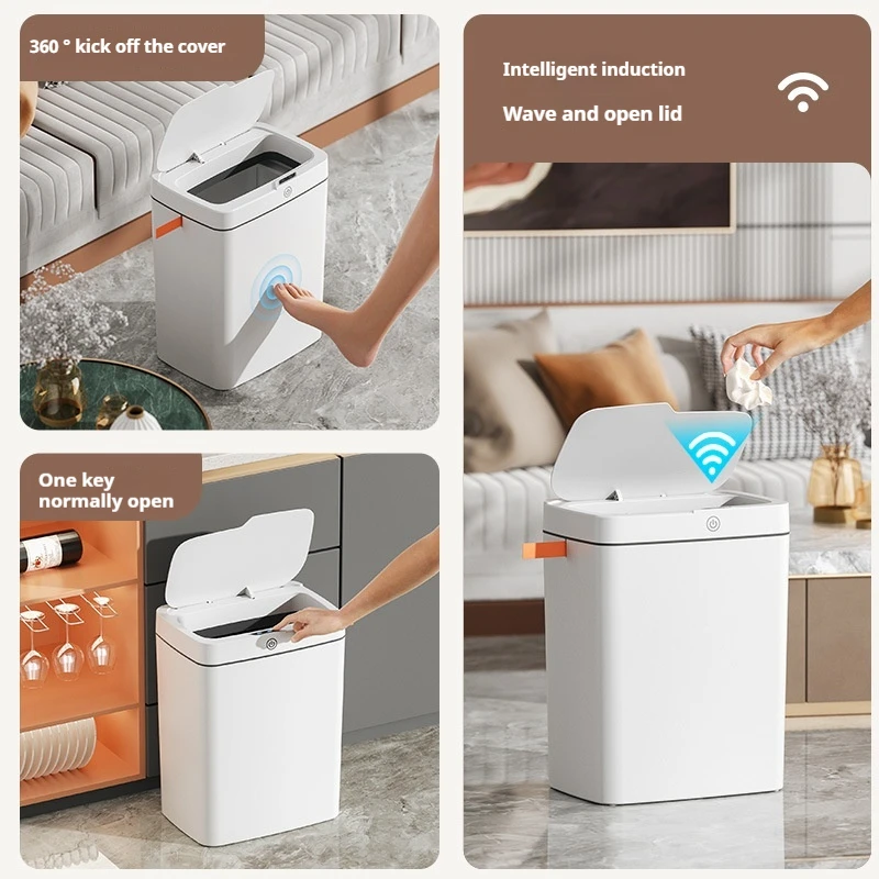 New Kitchen And Bathroom Smart Sensor Trash Can Waterproof Non-Contact Trash Can With Silent Automatic Motion Sensor 15l