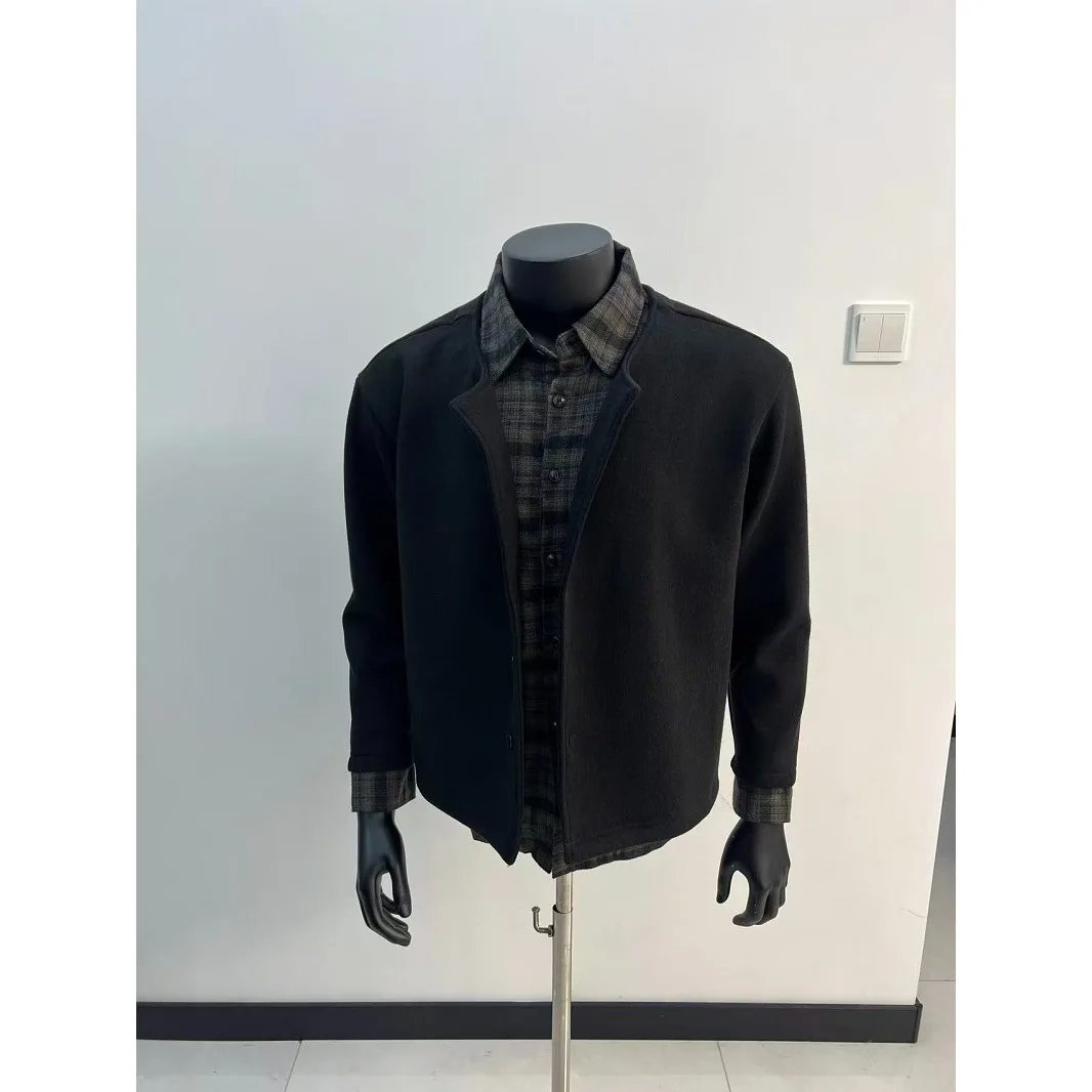 

Мужской повседневный кардиган-накидка из полиэстера в американском ретро-стиле, большого размера, 250 Pou, Cleanfit, вязаный, с воротником и вставками, с открытым передом