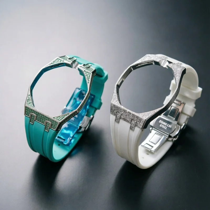Mod Replacement Stainless Steel Watch Case Fit For Swatch Royal Pop Series, Shot‑Peened Finish With Silicone Strap