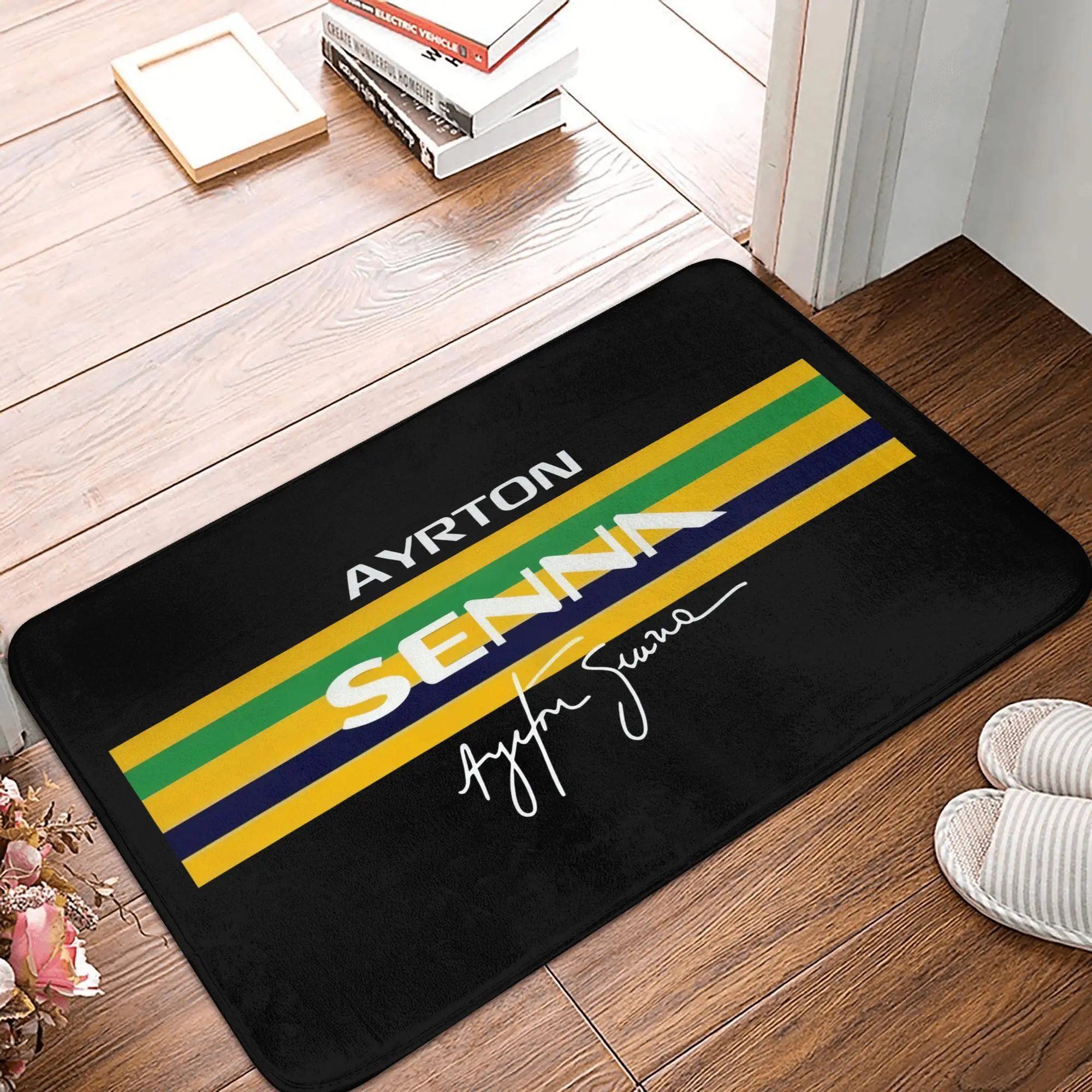 tapete-de-entrada-vikama-ayrton-senna-signature-tapete-antiderrapante-com-listras-da-bandeira-do-brasil-tapete-decorativo-lenda-da-f1-para-entrada-e-quarto
