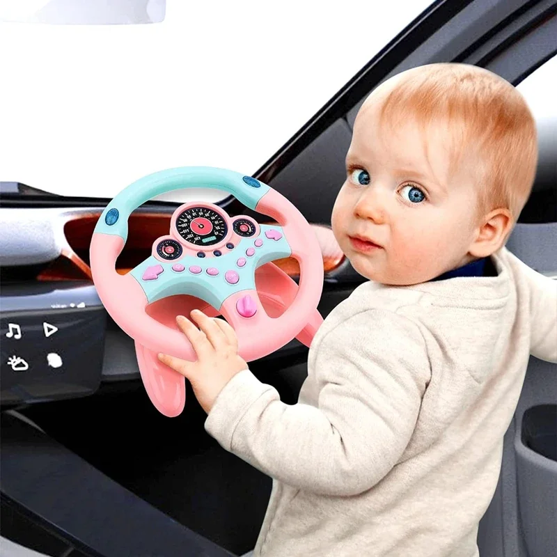 Kids Steering Wheel for Backseat Simulated Driving Steering Wheel Toy with Light Music Preschool Toys Pretend Driving Toy Gifts