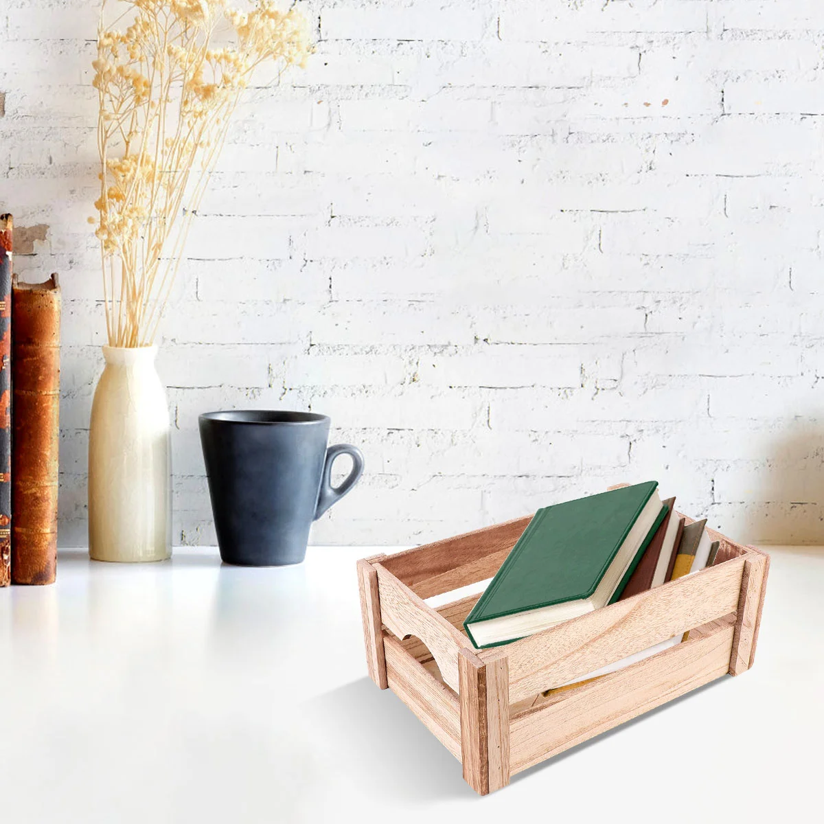 

1pc Vintage Wood Basket Storage Organizer Desktop Holder for Home Bedroom Random Color wood stoarge case