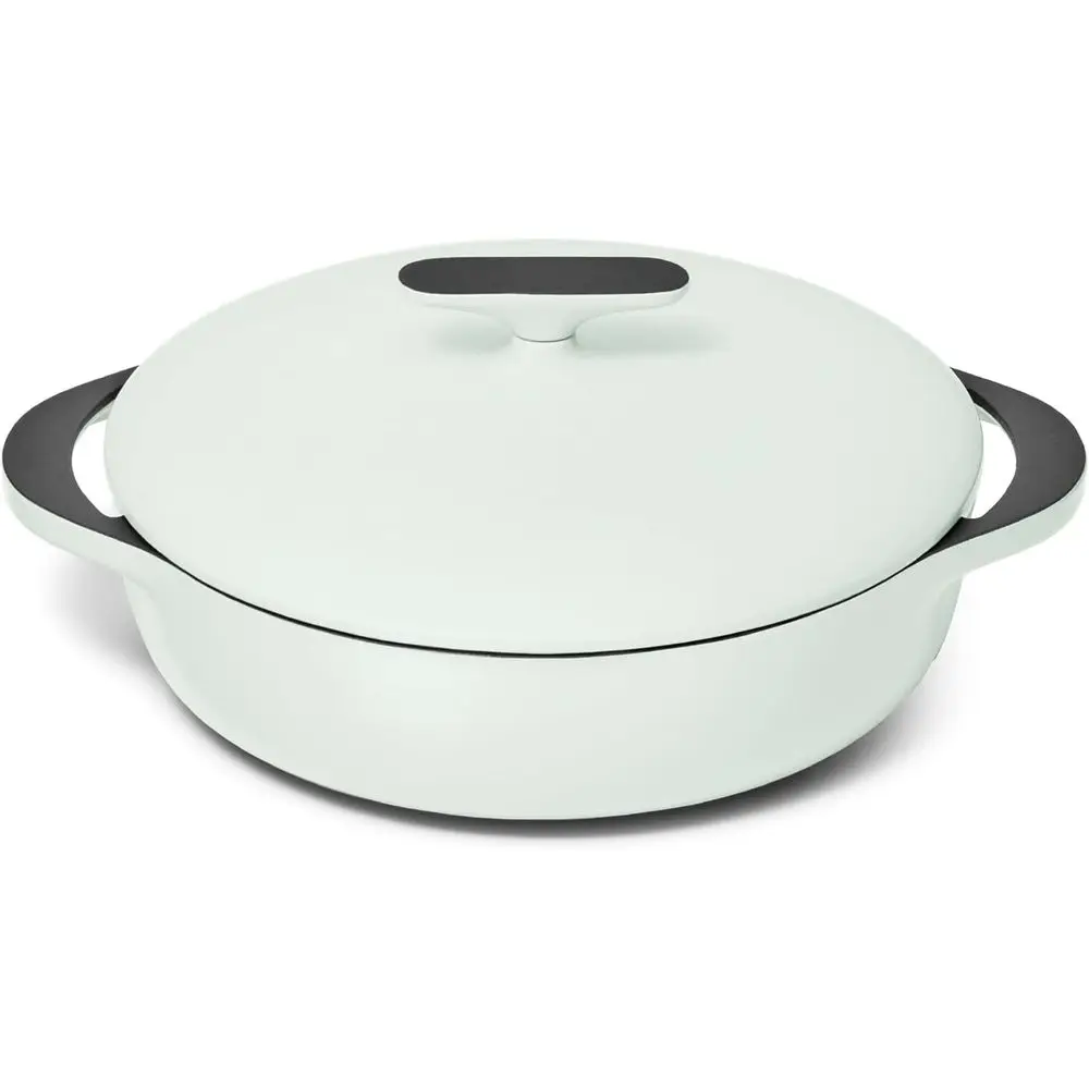Enameled Cast Iron Braiser Pan or Slow Cooking | 3.5 qt Braiser Pan, 3 Layer Enamel Coating, No Seasoning Required, Compatible w