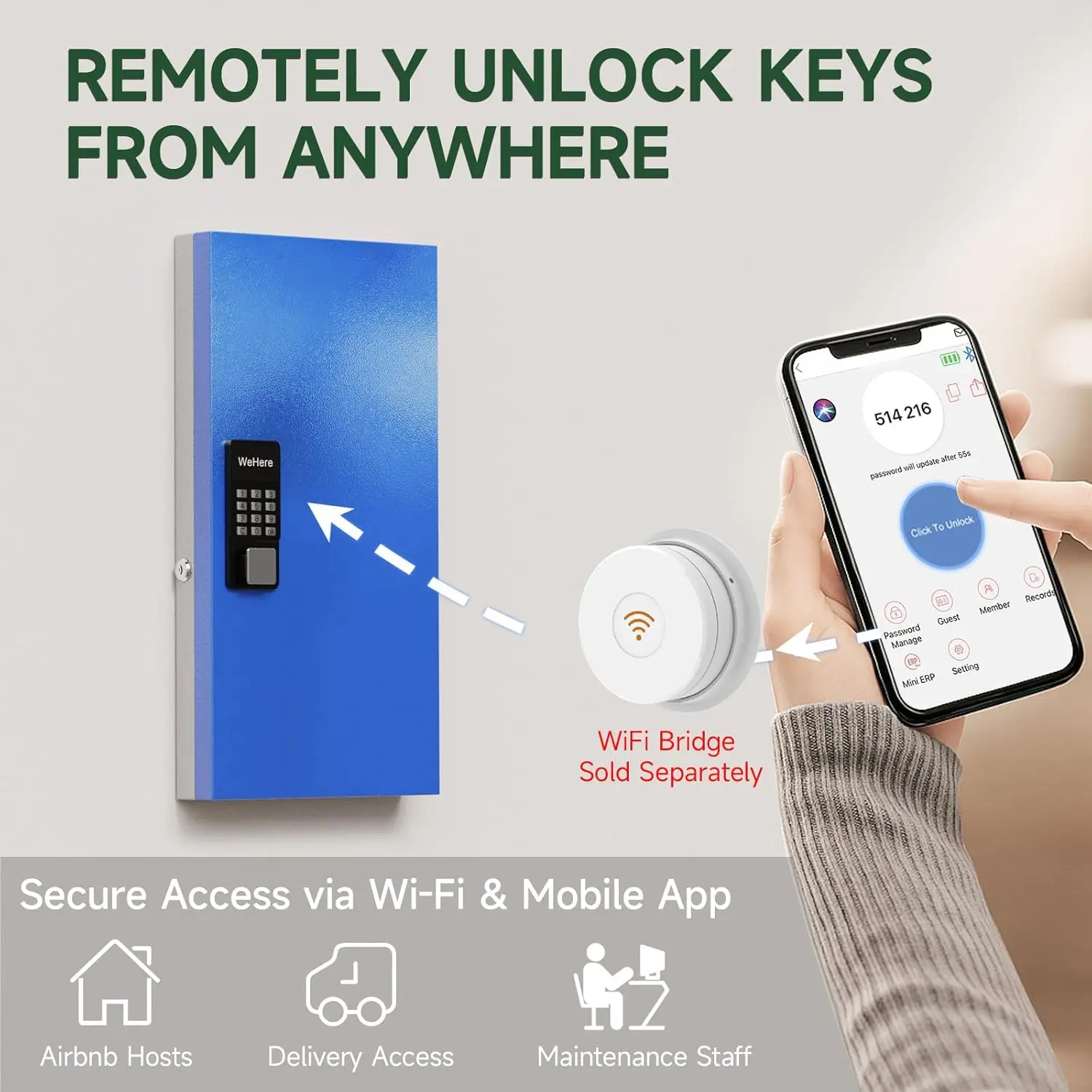 WeHere 48 Key Lock Box, Intelligent Wall Mounted Key Storage Cabinet,OTP/APP Bluetooth/fixed Code Unlocking Key Management Safe