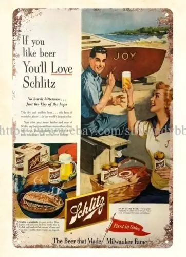 inspirational wall decor 1953 Schlitz Beer Magazine metal tin sign sign