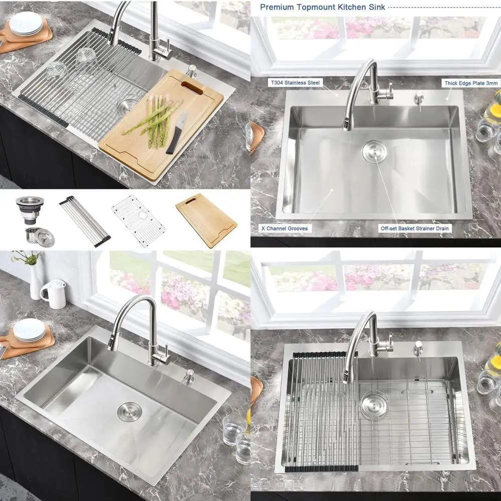 

Stainless Steel 16 Gauge Deep Single Bowl Kitchen Sink, 25x20 Inches, Top Mount Drop In Design for Over Mount Installation