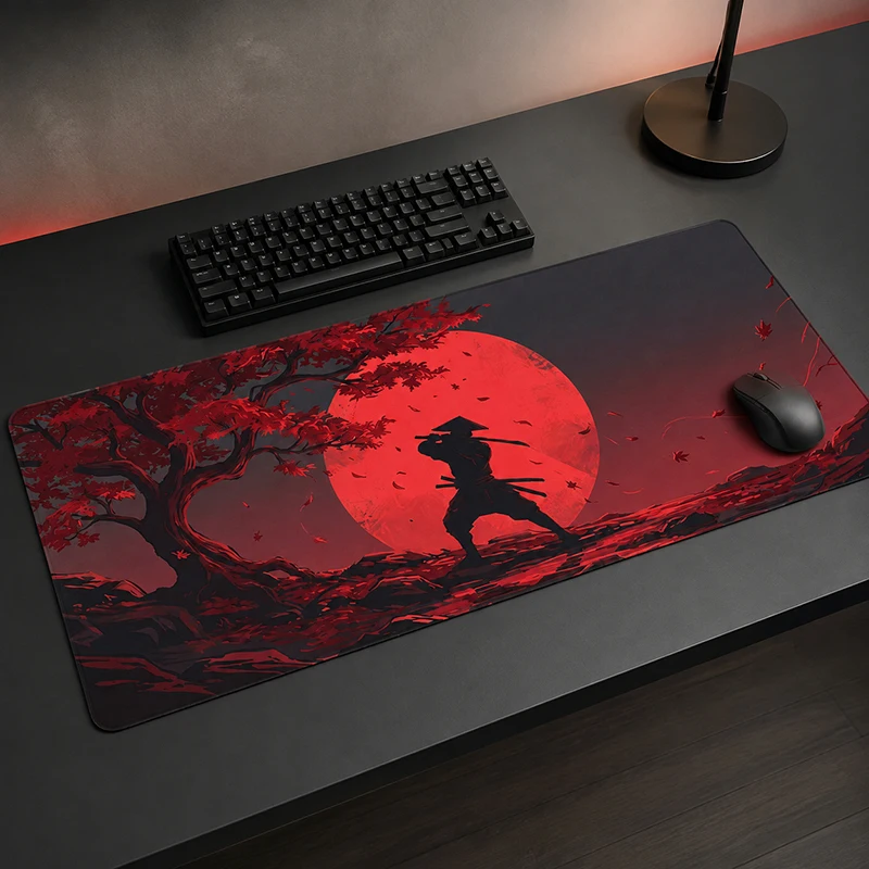 Mouse Pad Samurai under Red Moon Gamer XL HD Computer Mousepad XXL Mouse Mat Natural Rubber Carpet Office Accessories Table Mat