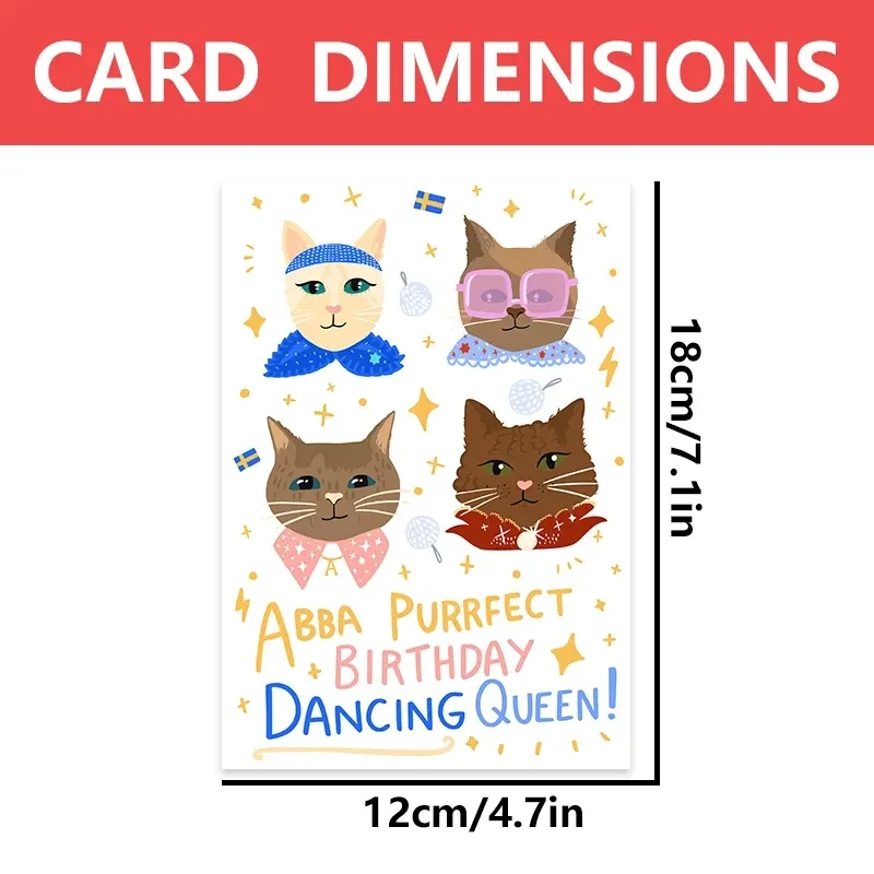 1pc, Cats Birthday Card, Music, Love Band, Party, Dancing Queen.