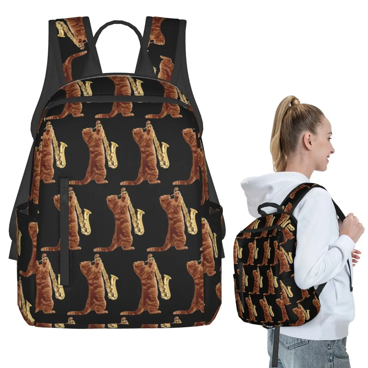 

Saxophone Player - Music Art Girls Y2k Graphic Backpack Student BookBag Children School Bag Laptop Shoulder Bags Men Women