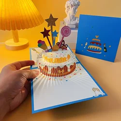 3D Musical Birthday Cake Card LED Light Pop-Up Greeting Cards with Envelope for All Occasion Girl Kid Wife Postcards Drop Ship