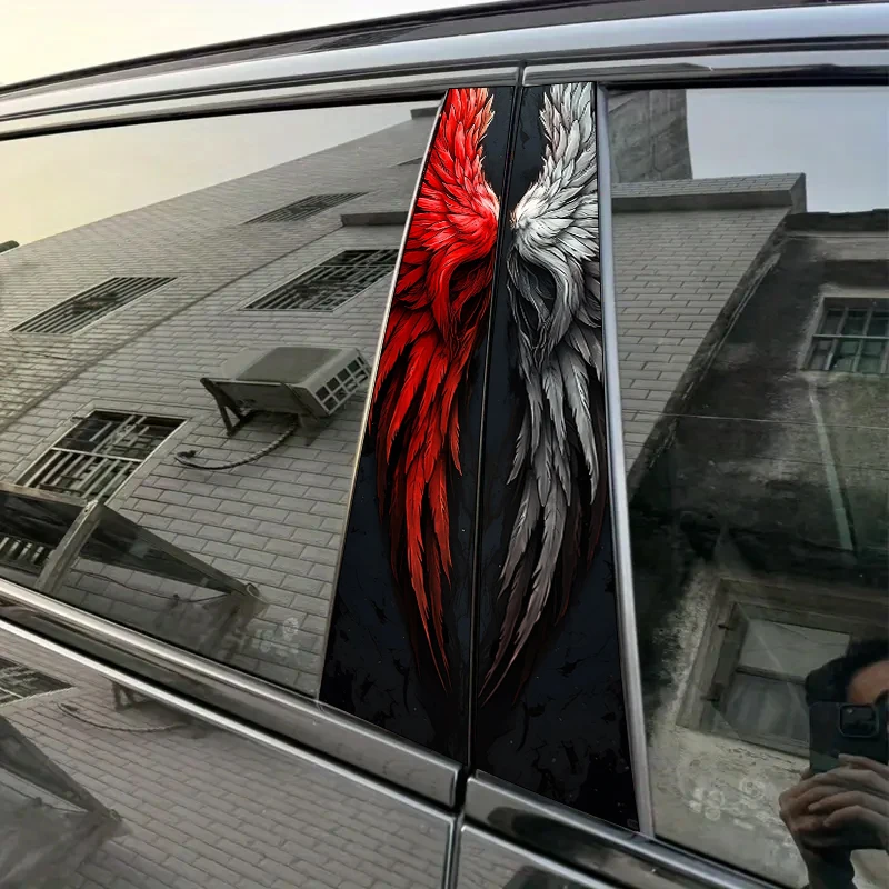 

2 pieces, B-pillar car stickers Red, white, wings Protective film, suitable for all vehicle models