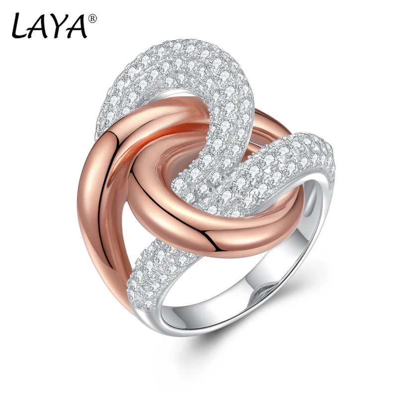 LAYA 925 %100 Sterling Silver Irregular Curve Cross Zircon New Fashion Minimalist Clasp Gothic Ring Original Jewelry 2024