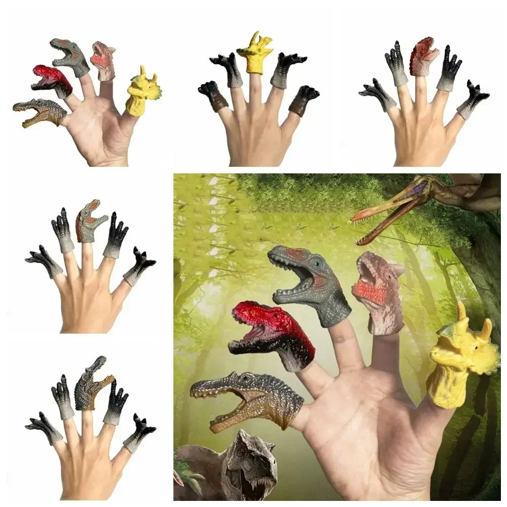 5 uds dinosaurio de dibujos animados dinosaurio marionetas de dedo juguetes marionetas de mano dedo de goma Mini animales para bebés modelo colorido Funky