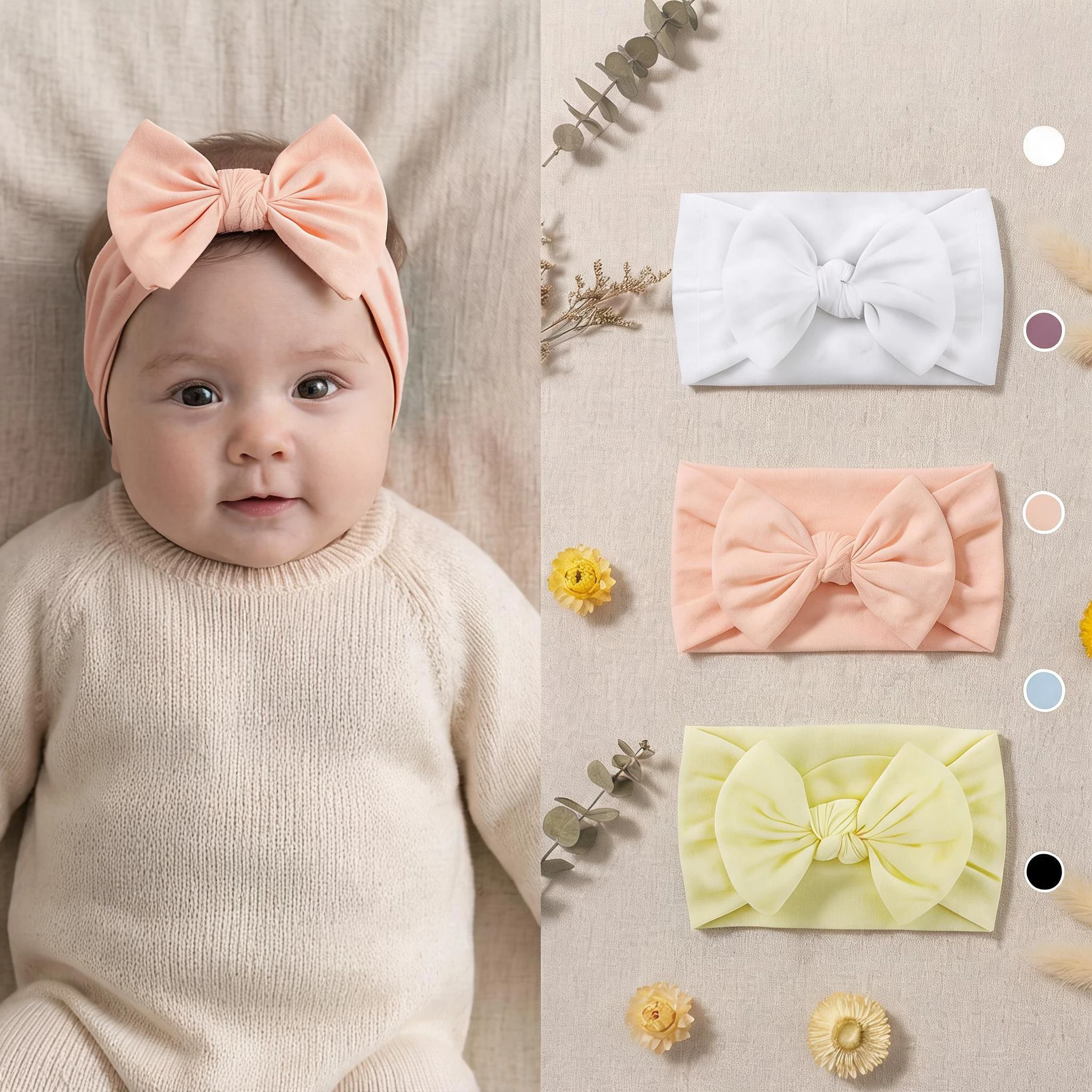 3-piece set of baby super soft high elasticity butterfly bow headband with cute newborn baby headwear