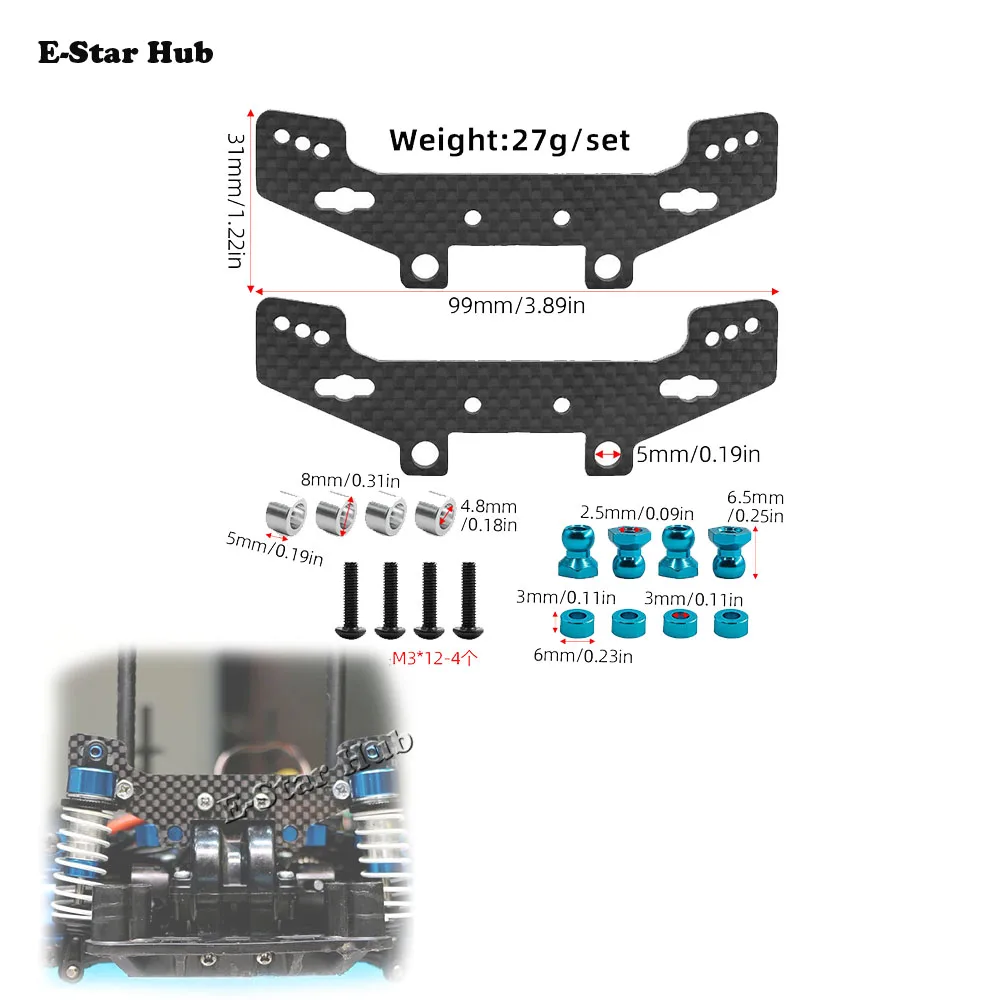 

Front Rear Long Shock Tower Carbon Fiber Universal Fit 65mm/70mm for Tamiya TT02 TT02R 1/10 RC Car OP Accessories Upgrade Parts