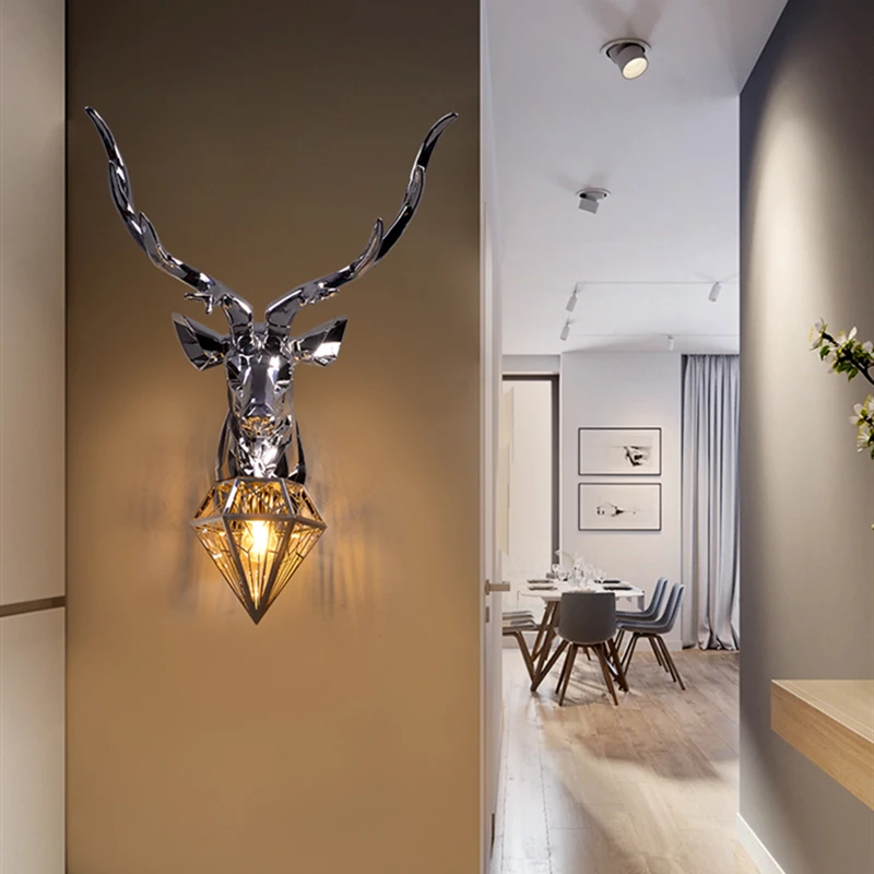 Imagem -03 - American Deer Head Wall Lamp Modern Gold Silver Resina Lâmpadas para Sala de Estar Quarto Home Decor Luminárias de Parede de Cabeceira