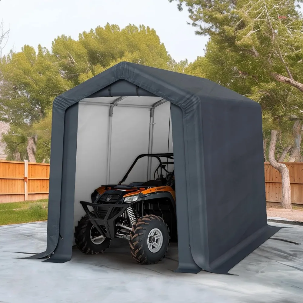 

HERA'S PALACE 6x10ft Heavy Duty Storage Shed Outdoor Portable Car Canopy Carport Garage with 2 Rolled up Zipper Doors UV Resista